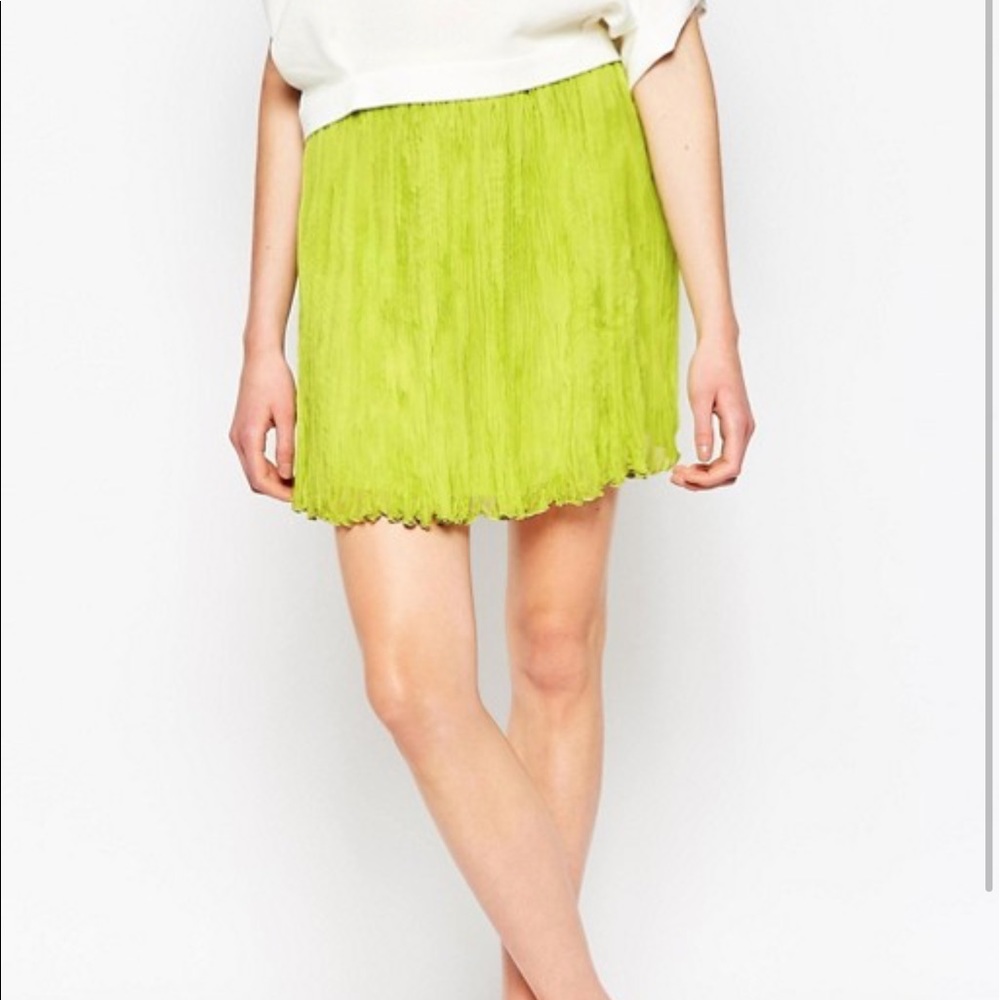 Adam Lippes Neon Pleated Silk Skirt